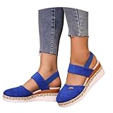 Generic Sandals for Women Dressy Summer,Womens Closed Toe Espadrilles Platform Wedge Ankle Strap Sandals Comfortable Anti Slip Beach Casual Shoes, 9 Wide, Blue