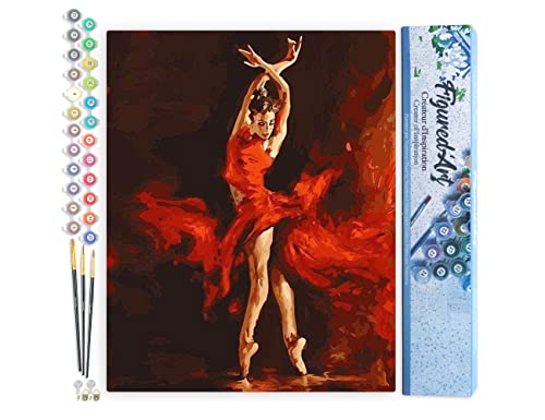Figured'Art Pintar por Numeros Adultos Bailarina De Fuego - Manualidades pintura acrilica Kit Cuadro DIY completo - 40x50cm sin bastidor