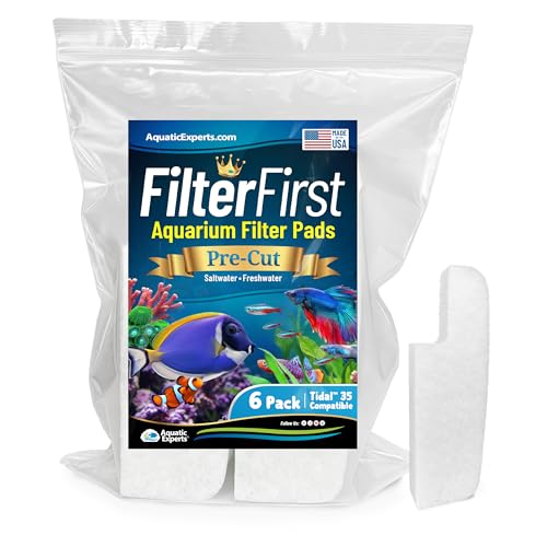 Image of Aquatic Experts Aquarium Filter Floss for Fish Tank Filters - FilterFirst Aquarium Filter Pad - Media for Crystal Clear Water, (6 Pack, Tidal 35 Compatible)