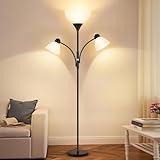 Coucrek Floor Lamp for Living Room,72' Dimmable Torchiere Lamp with 2 Reading Lights for Bedroom, Black Tall Standing Room Lamp, 3 Bulbs Included