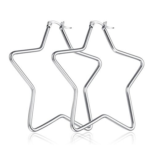 DIB Stainless Steel Star Hoop Earrings Large Shaped High Polished Dangle Earrings for Women Silver 62mm