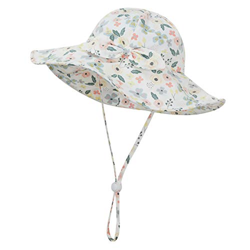 Image of Baby Girl Sun Hat Summer Beach Hats with UPF 50+ Toddler Infant with Wide Brim Strap Outdoor Bucket Hat Garden 0-6 Month
