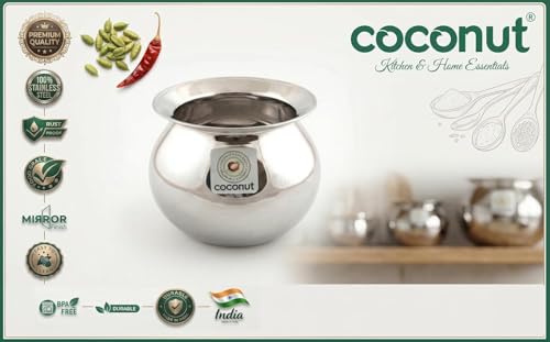 Image of Coconut Stainless Steel Heavy Gauge Pongal Pot | Gundu Balloon Handi | Multipurpose Steel Cooking Vessel | Rust Resistant, Durable Kitchen Pot for Daily & Festival Use (2000ml)