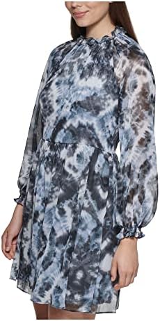 CALVIN KLEIN Womens Navy Textured Keyhole Back Tiered Lined 3/4 Sleeve Round Neck Short Shift Dress main image 0