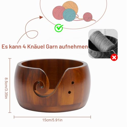 HENGBIRD Handgemachte Garnschale für Wolle aus Holz – Eleganter Wollhalter in tiefrot, stabile Garnschale für Stricken & Häkeln, dekorative Geschenkidee für Handarbeitsliebhaber – Bild 3