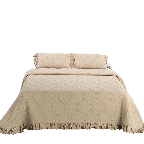 Lanovenanube Colcha Capa Crochet 1267, para Cama 180 cm, Color Piedra, cubrecama para Primavera-Verano, Tejido 100% algodón. Incluye Dos Fundas de cojín de 60x40 cm sin Relleno