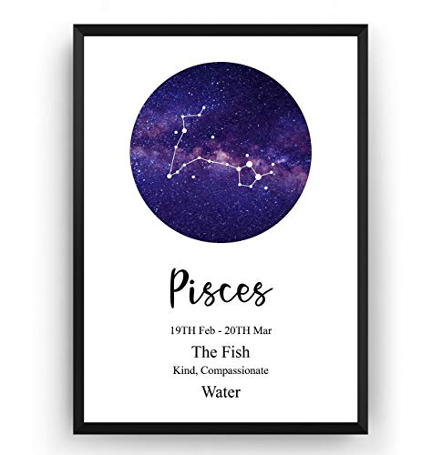 Magic Posters Pisces Print Zodiac Constellation Poster Astrology Gift Star Sign Wall Art Home Kitchen Decor - Frame Not Included
