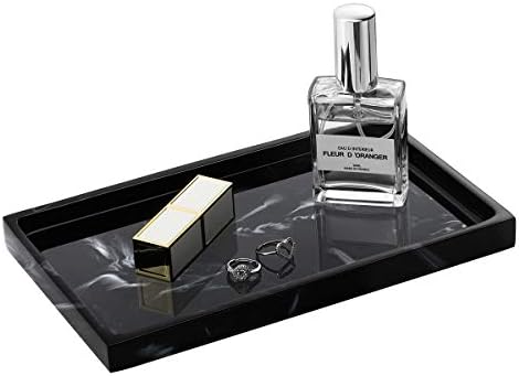 Emibele Jewelry Organizer Resin Tray, Kitchen Bathroom Dresser Vanity Tray Jewelry Dish Ring Holder Cosmetic Organizer for Candle Perfume Soap Shampoo Small Plant Home Decor, Medium – Ink Black