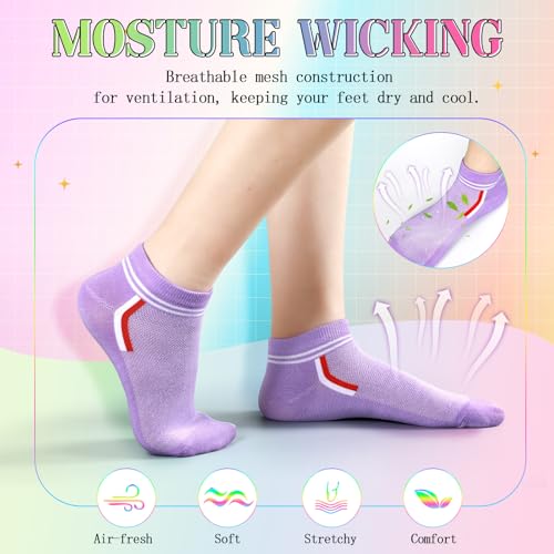 20 Pairs Women's Athletic Ankle Socks Cotton Low Cut Colorful Casual Soft Stripe Lightweight Socks for Running Sports Hiking3