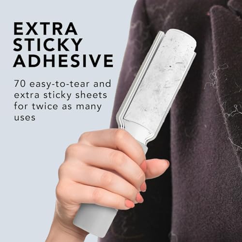 Image of Flint Plus XL Retractable Lint Remover & Pet Hair Roller for Clothes - Refillable & Reusable Lint Roller with 140 Extra Sticky Tear-Off Sheets - Value Pack, Light Grey