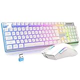 FELICON L96 Wireless Keyboard Mouse Combo, 3650mAh Rechargeable RGB Full Size Keyboard with Pudding