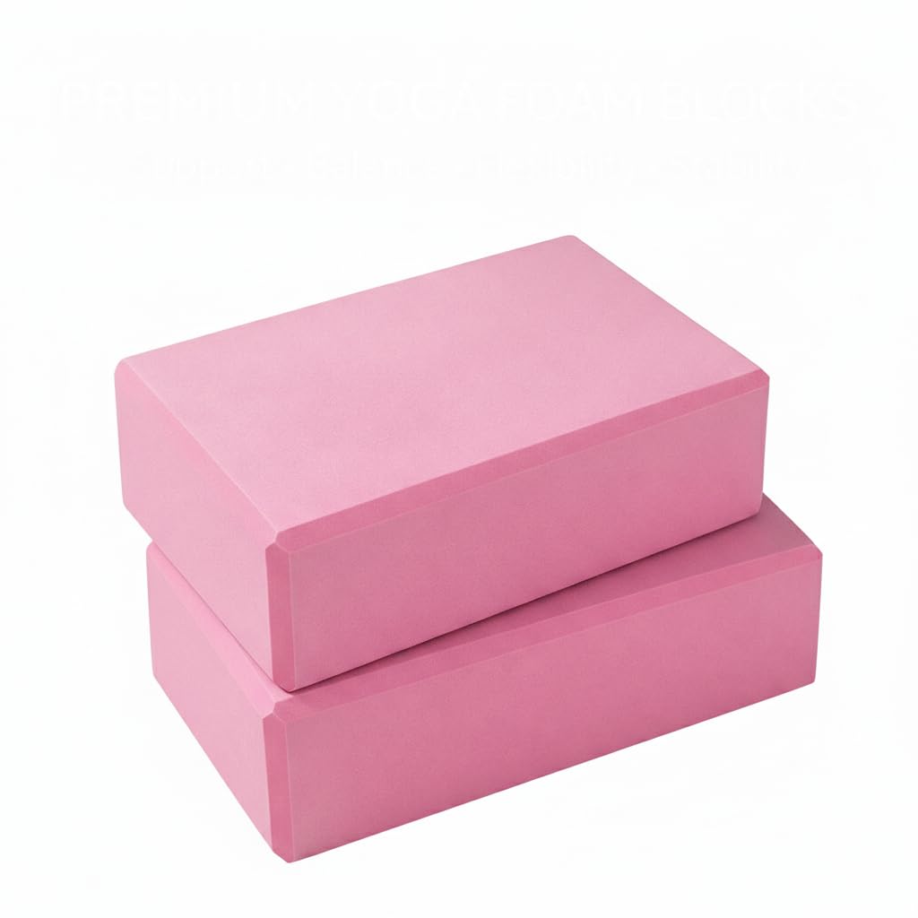 2 Pack Yoga Blocks – Non-Slip EVA Foam Bricks for Pilates Fitness & Yoga Practice | High Density Lightweight Gym Blocks for Stretching Balance, Flexibility & Support (Pair of Pink, 23 x 15 x 7.5 cm)