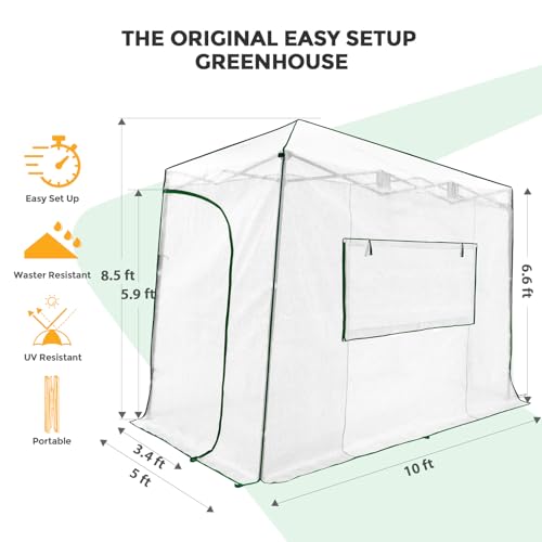 Image of EAGLE PEAK 10x5 Easy Setup Pop Up Greenhouse, Lean-to Design, Clear /White