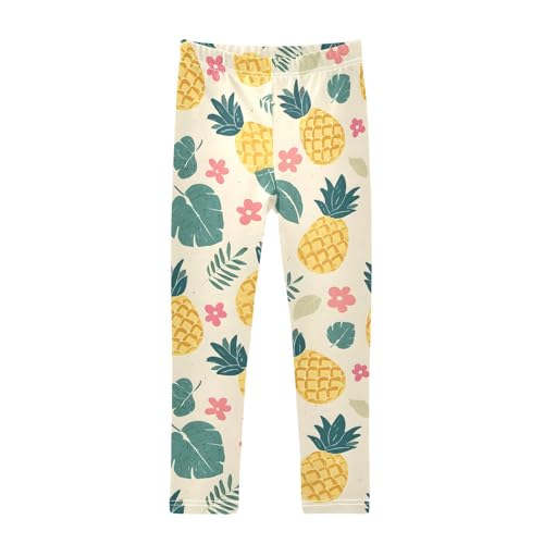 Cute Pineapple Pink Flower Girls Leggings Soft Stretch Workout Yoga Dance Pants for Kids Casual Tights