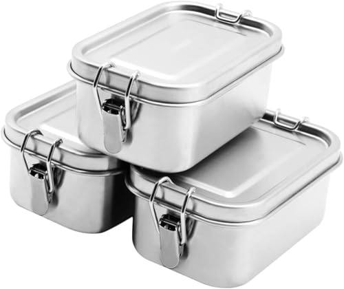 ステンレススチール製長方形キムチ食品保存容器 ステンレススチール セット 漏れ防止 密&防臭 キッチン収納ボックス 再利用可能な金属製 食品準備蓋付き 冷凍庫&食器洗い機対応 550/850ml/1400ml/2400ml 食品保存キッチン収納お弁当エコ