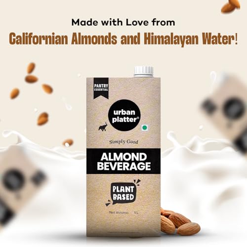 Image of Urban Platter Almond Milk, 1 Litre, Pack of 2 (Unsweetened | Lactose-Free | Plant-Based Milk Alternative | Works Beautifully in Tea and Coffee)