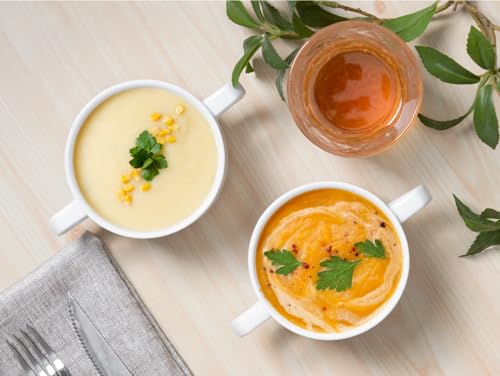 Foto von ONEMORE Suppenschalen mit Griffen, französische Zwiebelsuppentöpfe, ofenfest, 370 ml, stapelbar, Keramik, kleine Servierschalen für Eintopf, Chili, Käse, Auflauf, 4er-Set, mikrowellen- und