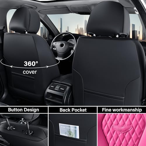 Image of Coverado Auto Seat Covers, Car Seat Covers Full Set, Rose Car Seat Cover, Driver Seat Covers Front Seats Rear Seat Cover, Luxury Car Seat Cushion,Leather Seat Cover Seat Protector Fit for Most Cars