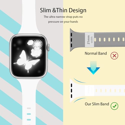 Image of Slim Band Compatible with Apple Watch Bands 38mm 40mm 41mm 42mm 44mm 45mm 46mm 49mm for Women Men,Soft Thin Narrow Silicone Sport Strap Wristbands for iWatch Series 11 10 9 8 7 6 5 4 3 2 1 SE Ultra White