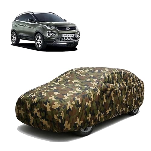 Image of Sulfar 100% Waterproof Car Body Cover Compatible with Mirror for Tata Nexon with Long Lasting Durable Material (Triple Stitched, Full Bottom Elastic, Camouflage Army)