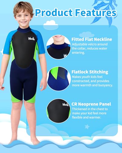 Yueta Wetsuit Kids Shorty, 2.5mm Neoprene, Junior Wetsuit Shortie Teenager Boys, Back Zipper for Swimming Diving Water Sports - Image 4
