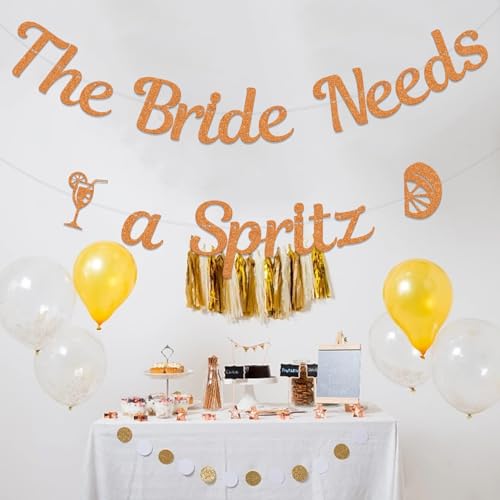 Bannière The Bride Needs a Spritz orange pailleté pour célébrer la future mariée