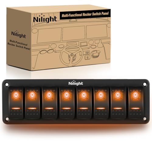 Image of Nilight 8 Gang Rocker Switch Panel w /Orange LED Light 5Pin ON Off Pre-Wired