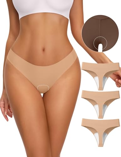 NIASOUL Thongs for Women Seamless Thong Panty Liners No Show Breathable G-Strings Workout Underwear 3 Pack