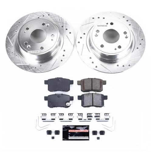 Image of PowerStop Z23 Performance Brake Pad & Rotor Kit Rear K5368 | Honda Accord, Acura TSX Carbon Fiber Ceramic Brake Pads + Drilled & Slotted Rotors