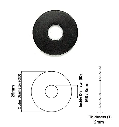 TERF® 10 Pcs Black Rubber Penny Washer M8 / 8mm X 25mm X 2mm Penny Washers Size: 8mm Inside Diameter (Hole) X 25mm Out Side Diameter X 2mm Thickness - Image 3