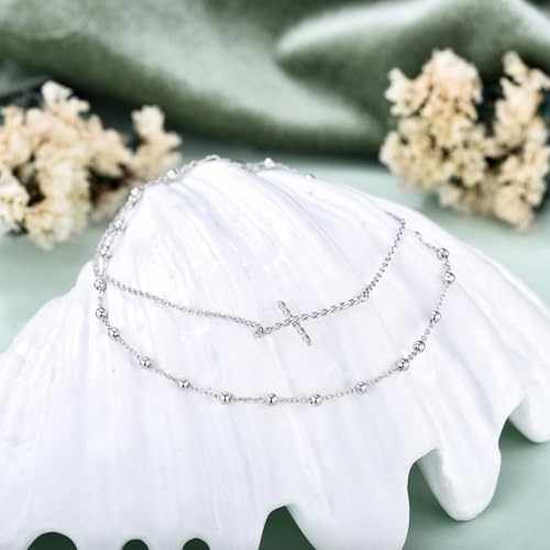 Image of 925 Sterling Silver Layered Ankle Bracelets for Women Jewelry Gifts | 925 Sterling Silver Layered Sea Turtles /Elephant /Wave Anklet Animal Bracelet Summer Ocean Beach Jewelry Gifts for Women