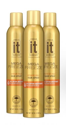 HAIRCARE Mega Freeze Extreme Hold Hair Spray with Optical Brighteners - 10 oz 3 Pack (30 oz Total) - 24 Hour All Weather Proof Hold for Enhanced Shine