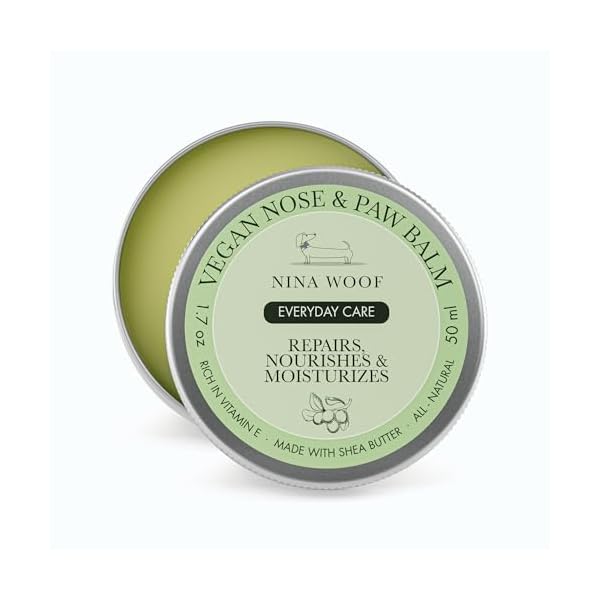 Nina Woof Vegane Pfotenbalsam Hund – 100% natürliche Cremebutter & Wachs für Pfotenpflege Hund. Heilt, regeneriert & stärkt trockene, rissige & beschädigte Pfoten. Feuchtigkeitspflege & Schutz. 50 ml