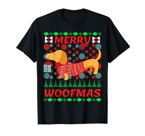Merry Woofmas Weihnachtspullover mit Dackel-Motiv T-Shirt