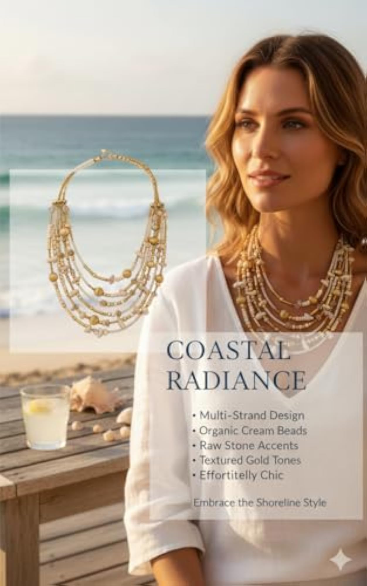 Elegant Glass & Brass Necklace, Unique Style