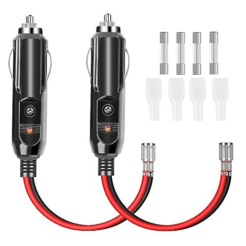 Zigarettenanzünder Stecker 12v 24v 2 Stück Cigarette Lighter Plug KFZ Stecker mit LED Lichter 10A/15A Sicherung 16AWG Kabel für Auto LKW Zigarettenanzünder-Buchse