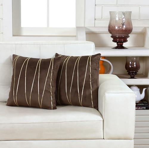 Image of Amazon Brand - Umi Gold Leather Striped Pack of 2 Throw Pillow Covers Velvet Decorative Cushion Covers Cases for Sofa Bedroom Livingroom Car 24 x 24 in Coffee Color
