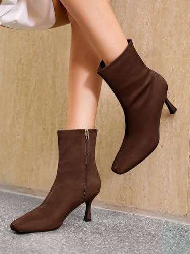 Coutgo Womens Kitten Heel Ankle Boots Square Toe Side Zipper Dressy Booties Fall Shoes3
