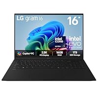 LG gram 16Z90TL - 16 Inch 2.5K IPS Ultra-Lightweight Laptop, Intel Core Ultra 7 256V 47TOPS NPU - EVO Edition, 16GB RAM, 1TB SSD, Windows 11 Home, gram Hybrid AI, Copilot+ PC, Black (2025)