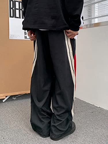 OYOANGLE Men's Colorblock Drawstring Waist Straight Wide Leg Baggy Pants with Pocket2
