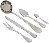 El servicio se compone de: 12 cucharas de mesa, 12 tenedores de mesa, 12 cuchillos de mesa con mango completo, 12 cucharillas de café, 1 cucharón
