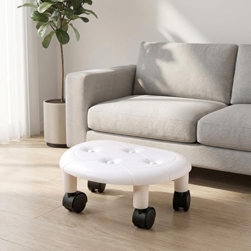 ロースツール 360度回転 キャスター付き 丸椅子 座面直径33cm 合皮製 足置き 低姿勢作業対応 サロン オフィス 家庭用 多機能 移動式スツール (ブラック,A) [2]