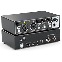 USB Audio Interface for PC Recording, 24-bit/192kHz Computer Audio Interface for Recording Music, 48V Phantom Power Music Recording Studio Equipment, for Home Studio Guitar Podcast Streaming