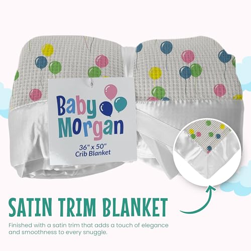 Image of Blankets Thermal Waffle Baby Blanket Crib Bedding - Soft Cozy Warm Infant Thermal Cover for Nursery Stroller or Bassinet, Lightweight Ideal Shower Gift Nylon Trim Balloon Pattern 36 inch x 50 inch