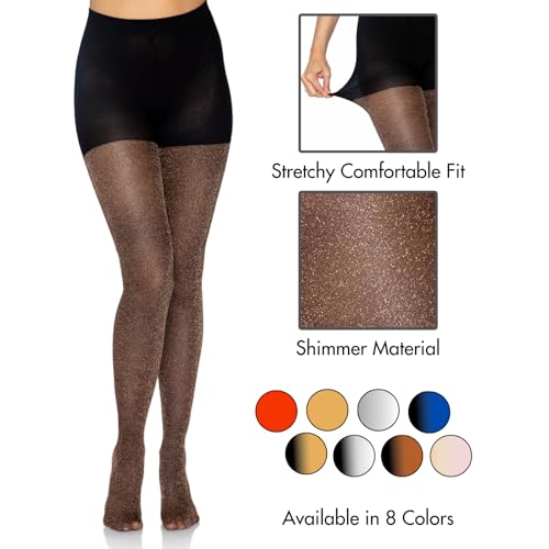 Image of Leg Avenue Women's stretchy High Waist Lurex Shimmer Tights With Metaillic Fiber Shine