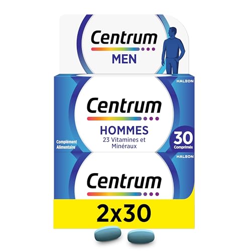 Centrum Men Multi Vitamines et Minéraux, 13 Vitamines et 10 Minéraux, Complément Alimentaire, Pour Homme, 2x30 comprimés