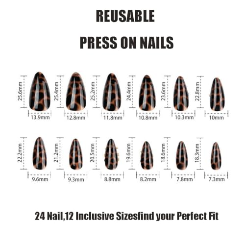 Image of Medium Almond Press on Nails Full Tortoise Shell Amber Fake Nails for Women