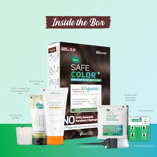 Image of Vegetal Safe Color Dark Brown 3.0-190ml. I Permanent Gel Hair Colour, Organic Herbs Blend, Chemical-Free, 100% Grey Coverage