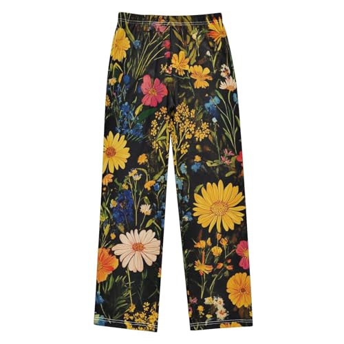 Boys' Pants Colorful Boho Wildflower Pastel Long Bottoms Jogger Pants Elastic Waist Trousers with Pockets S-XL