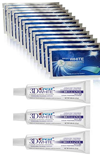 Bright White Brand Teeth Whitening Strips + Crest 3D Whitening Toothpaste